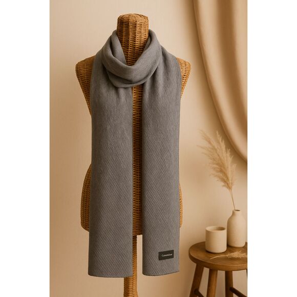 Calvin Klein Reversible Gray & Black Long Knit Scarf Wrap Shawl Soft 96” - Picture 6 of 10